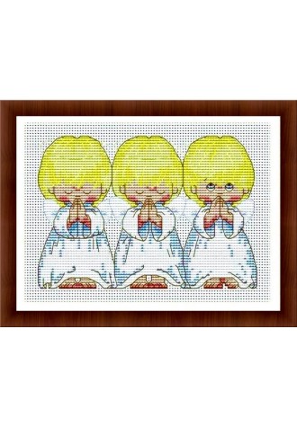 002 SM "Ангелочки".Канва с рисунком и нитками.